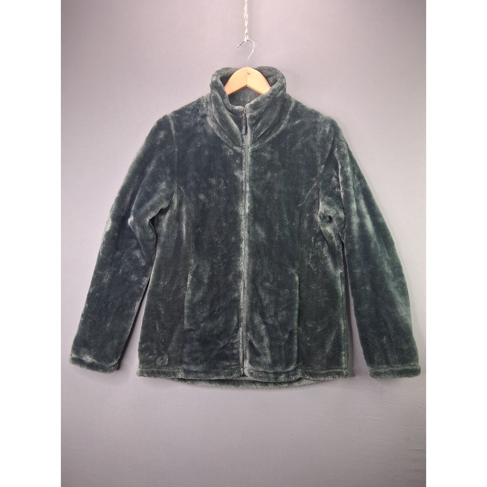 32 Degrees Heat Fleece Jacket Faux Fur Full Zip Medium Green Soft Warm Mock Neck